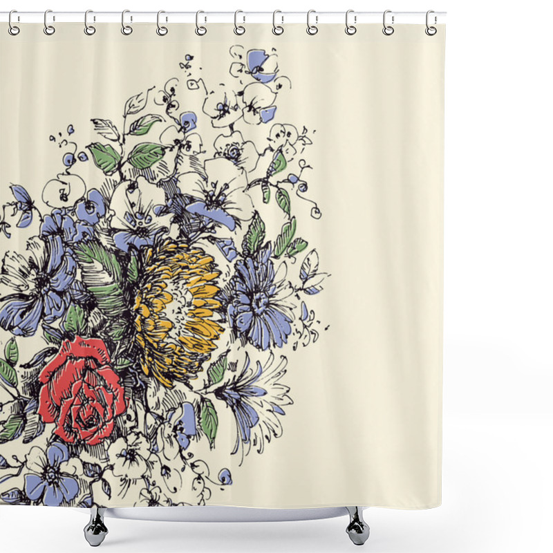 Personality  Vector Flowers. Floral Greeting Card In Retro Style Shower Curtains