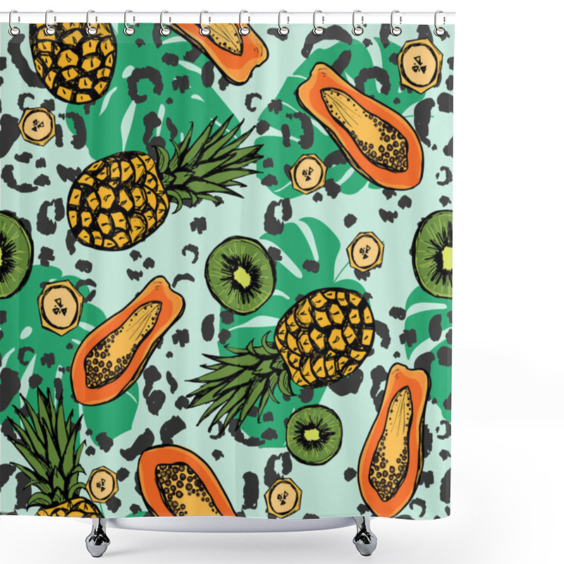 Personality  Tropic Seamless Pattern With Exotic Fruits And Leaves. Shower Curtains