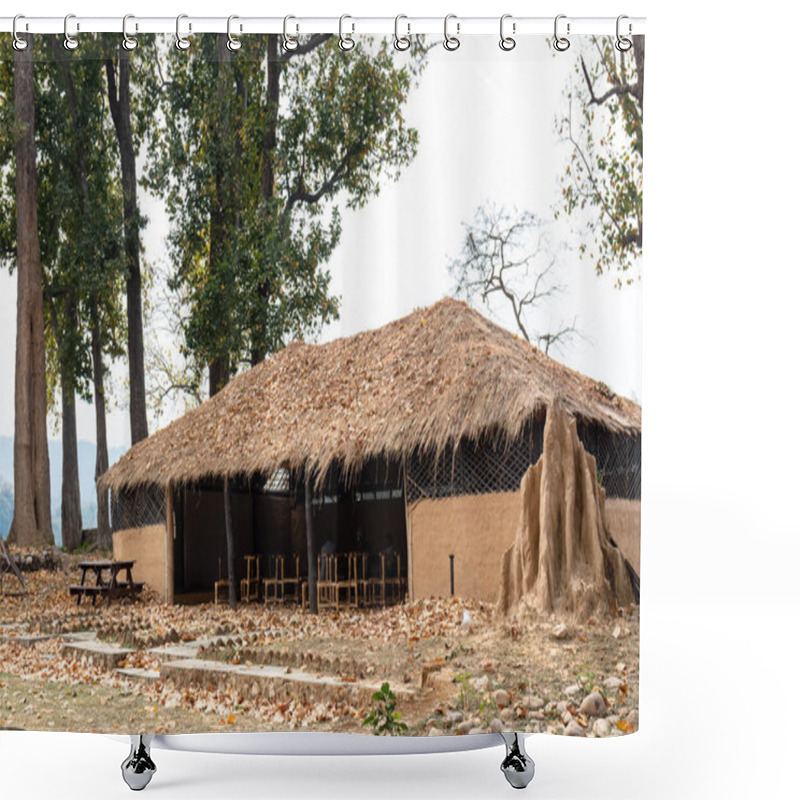 Personality  Jim Corbett, Uttarakhand, India - March 2021 : Architecture View Of Forest Rest Houses In Jim Corbett National Park Dhikala Zone For Tourists To Stay During Their Jungle Trip. Shower Curtains