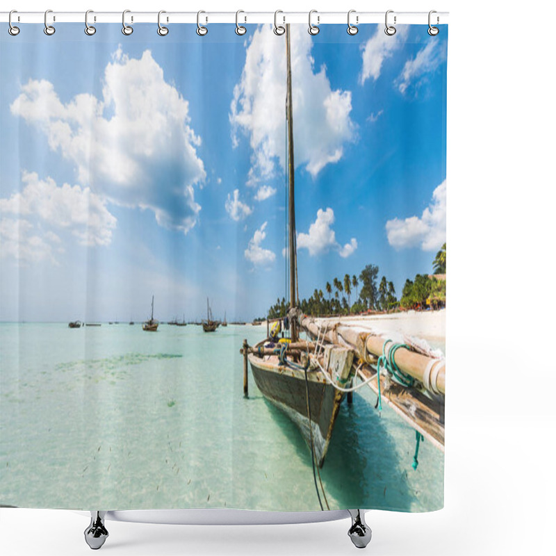 Personality  Boat Anchored On The African Shore Shower Curtains