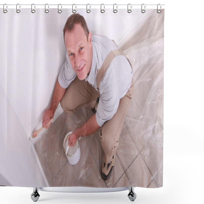 Personality  Man Painting A Wall Shower Curtains