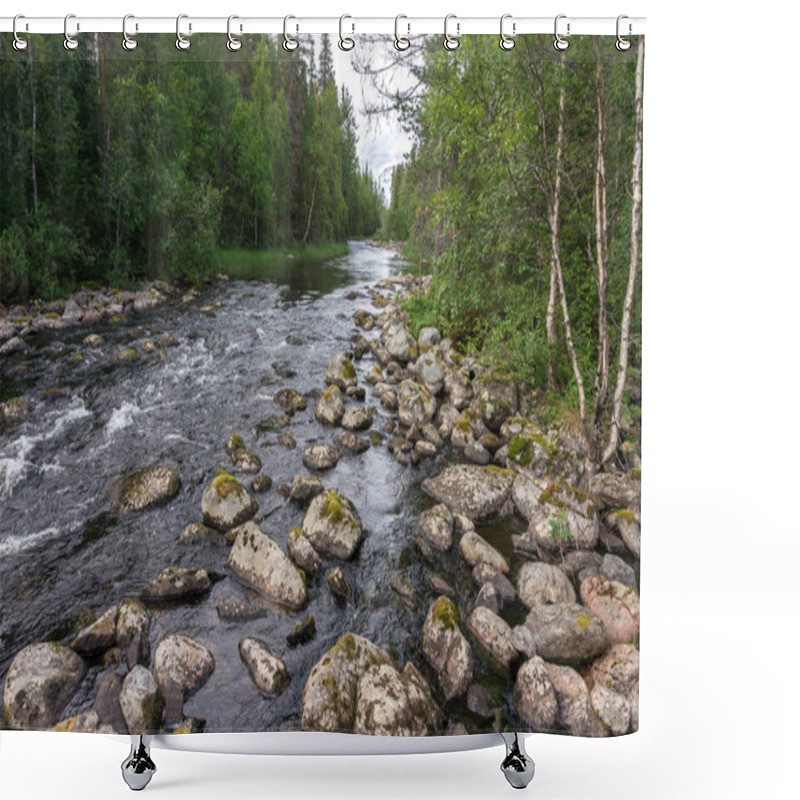 Personality  Forest Over The Stormy River, Finland Shower Curtains