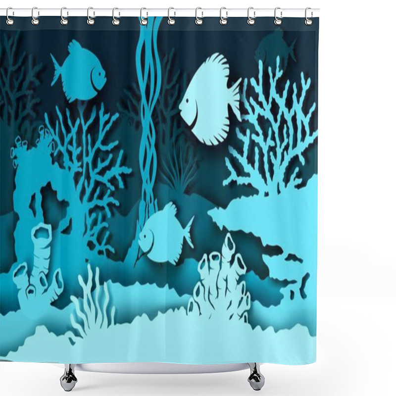 Personality  Aquarium Vector Illustration In Paper Art Style Shower Curtains