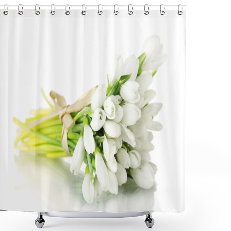 Personality  Beautiful Bouquet Of Snowdrops Isolated On White Shower Curtains