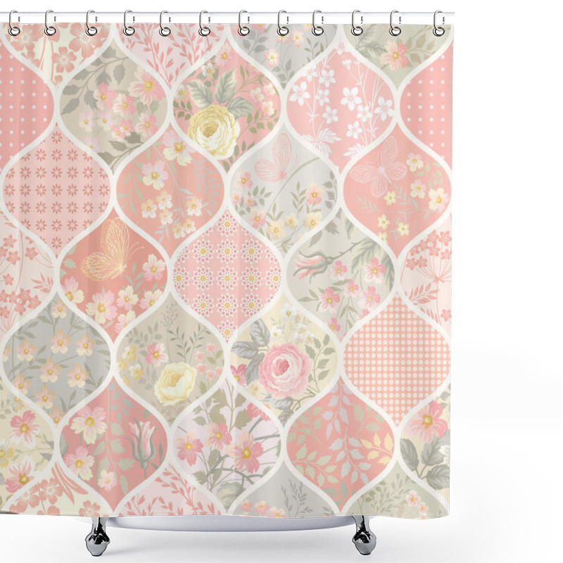 Personality  Seamless Patchwork Pattern With Flowers Shower Curtains