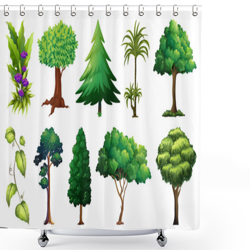 Personality  Set Of Variety Plants And Trees Illustration Shower Curtains