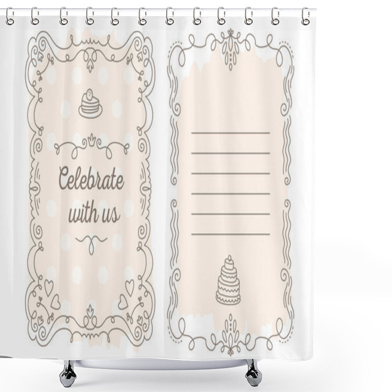 Personality  Vector Template Of Wedding Invitation With Lace Frame With Inscr Shower Curtains