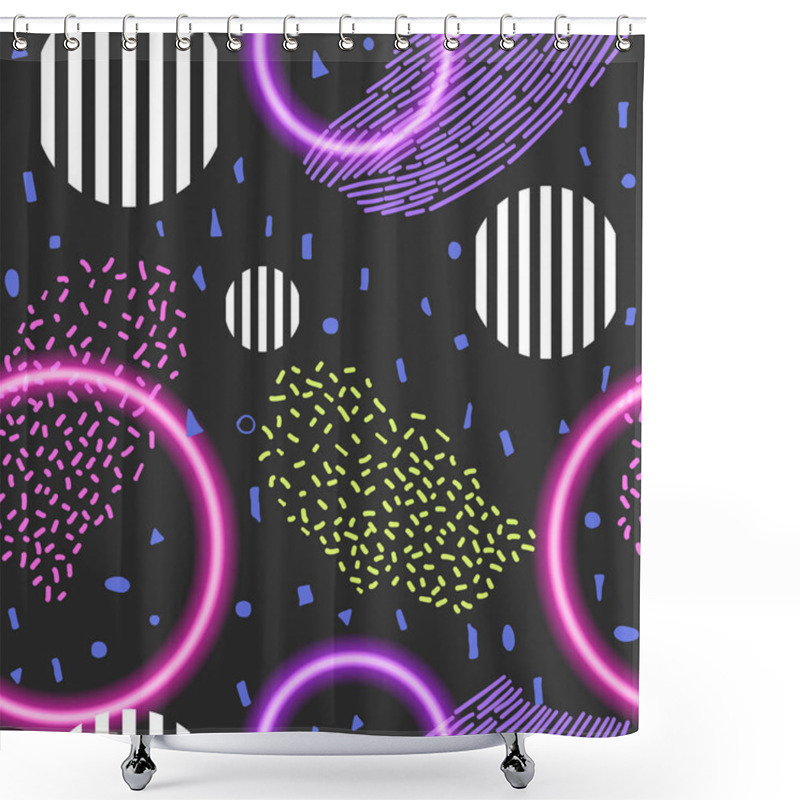 Personality  Modern Abstract Seamless Pattern. Geometric Poster Decorated With Different Stripes, Neon And Striped Circles. Shower Curtains