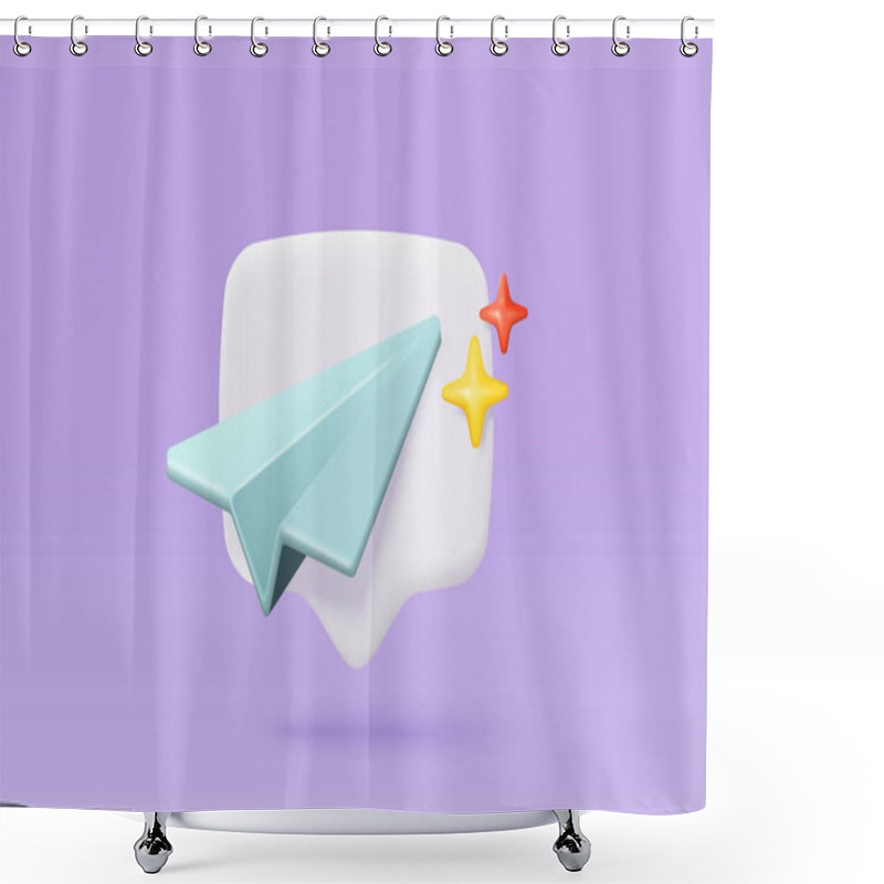 Personality  3d Paper Plane Mail Icon For Send New Message. Minimal Email Sent Letter To Social Media Online Marketing. Subscribe To Newsletter. 3d Plane Flight Icon Vector Rendering Illustration Shower Curtains