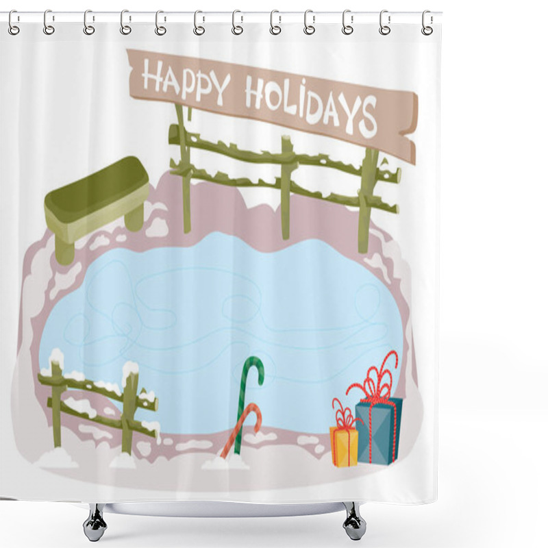 Personality  Winter Ice Rink With A Bench. It Is A Background For A Happy New Year Or Christmas Card, Shower Curtains