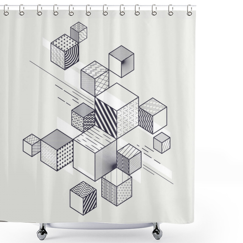 Personality  Abstract Monochrome Geometric Composition. Patterned And Textured Cubes. Isometric Design. Shower Curtains