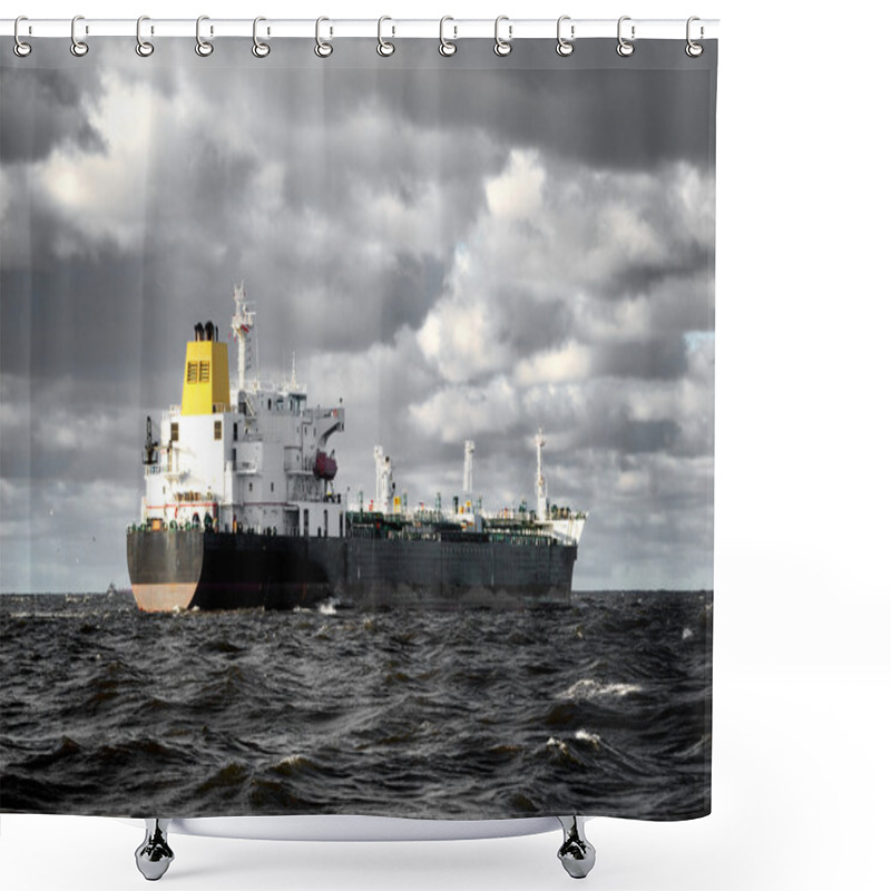 Personality  Cargo Ship Sailing In Stormy Weather Near Port Of Riga Shower Curtains