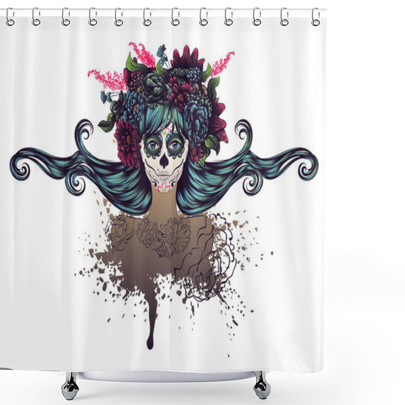 Personality  Sugar Skull Girl In Flower Crown Shower Curtains