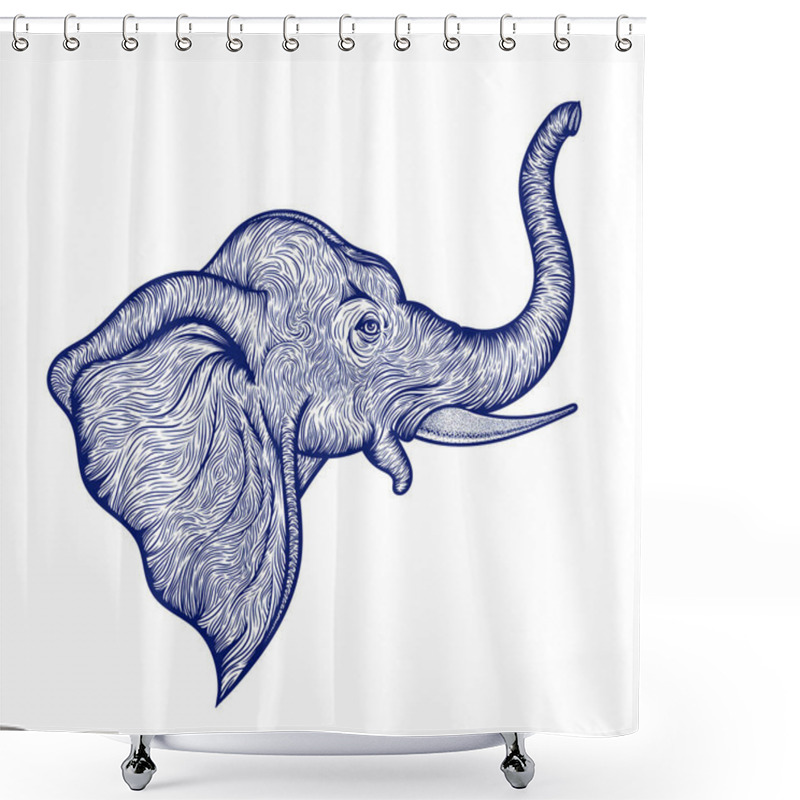 Personality  Head Of Elephant In Profile Line Art Boho Design. Illustration Of Indian God Ganesha. Vector Shower Curtains