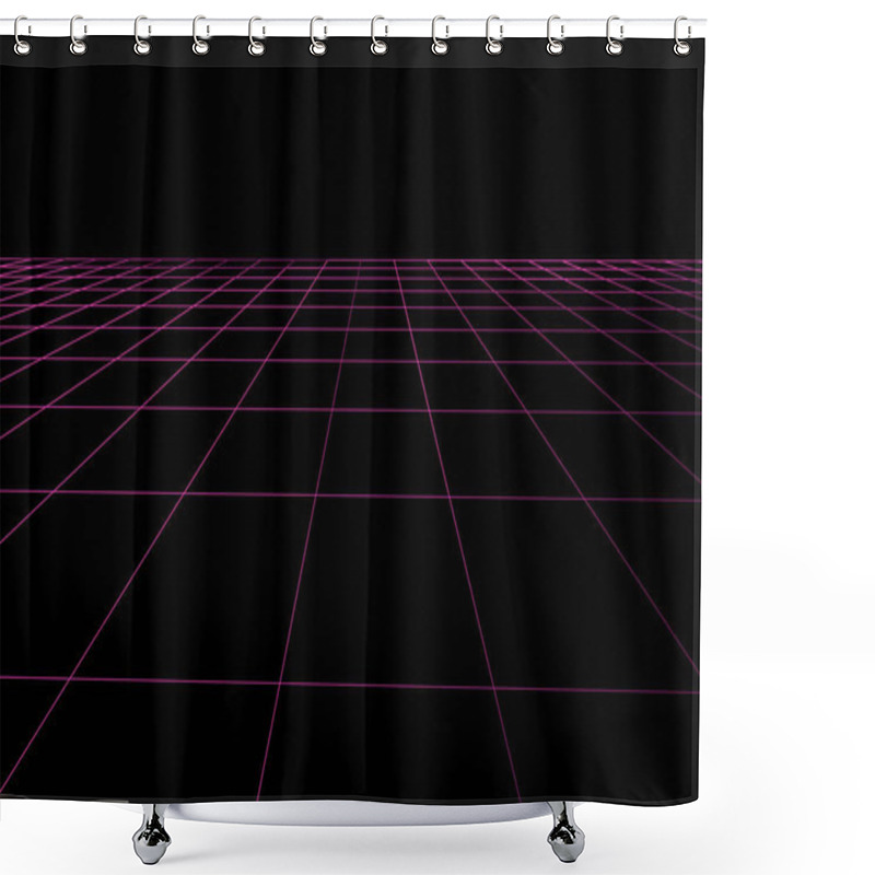 Personality  Vector Perspective Grid. Abstract Mesh Background. Polygonal Mountains. 80s Retro Sci-Fi Background. Vector Illustration. Shower Curtains