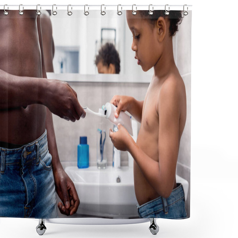 Personality  father and son brushing teeth shower curtains