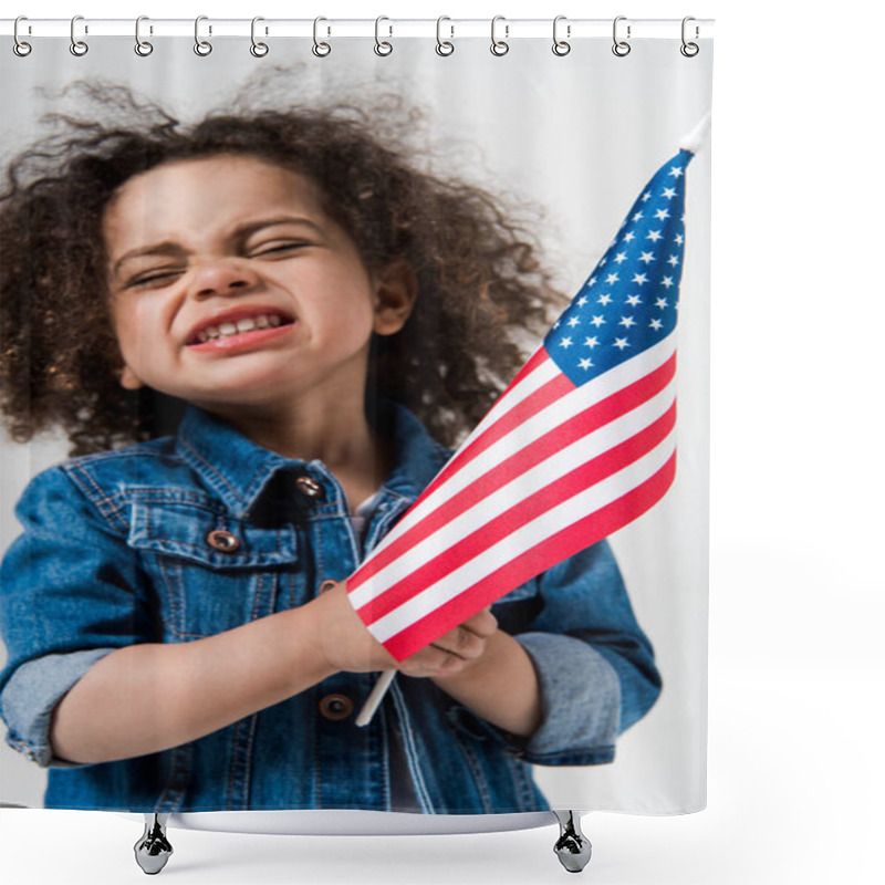 Personality  Baby Girl With American Flag Shower Curtains