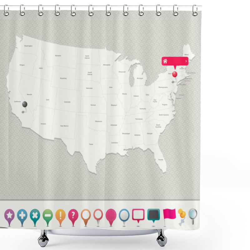 Personality  USA Map With Pins Shower Curtains