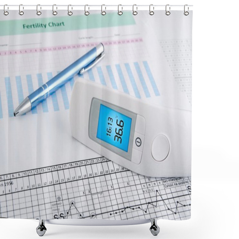 Personality  Contactless Thermometer On Fertility Chart Background Shower Curtains