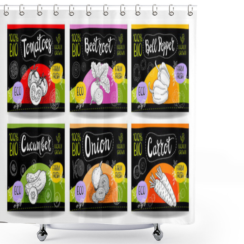 Personality  Set Of Hand Drawn Food Labels, Spices Labels, Fruit Labels, Vege Shower Curtains