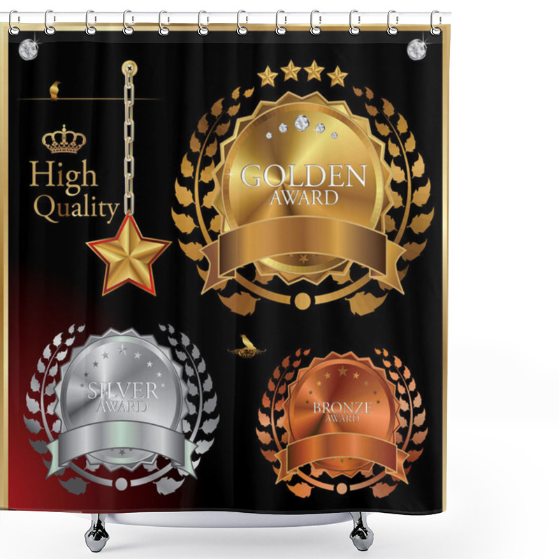 Personality  Golden Collection From Crowns, Medals, Laurel Wreath And Star Shower Curtains