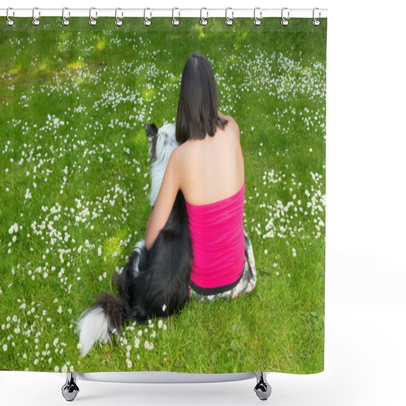 Personality  Dog And Woman In The Park Shower Curtains