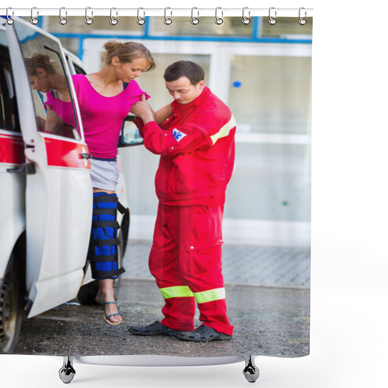 Personality  Paramedic Taking Care Of A Female Patient  Shower Curtains