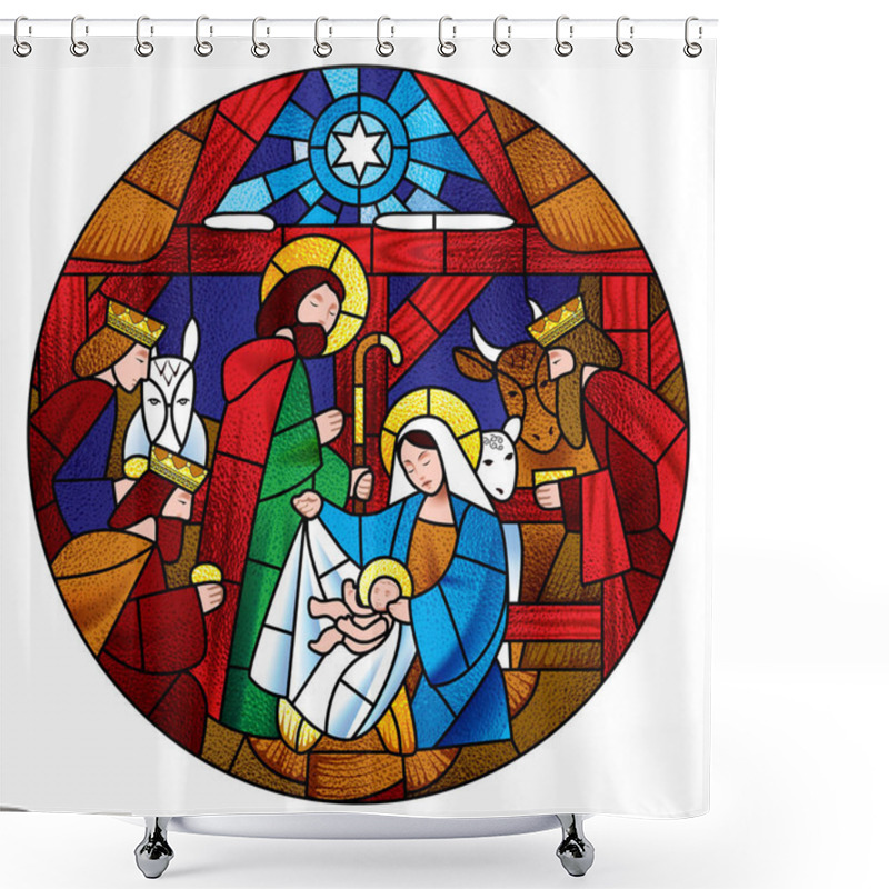 Personality  Circle Shape With The Christmas And Adoration Of The Magi Scene  Shower Curtains