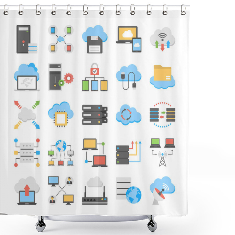 Personality  Web Hosting And Cloud Technology Flat Vectors Set Shower Curtains