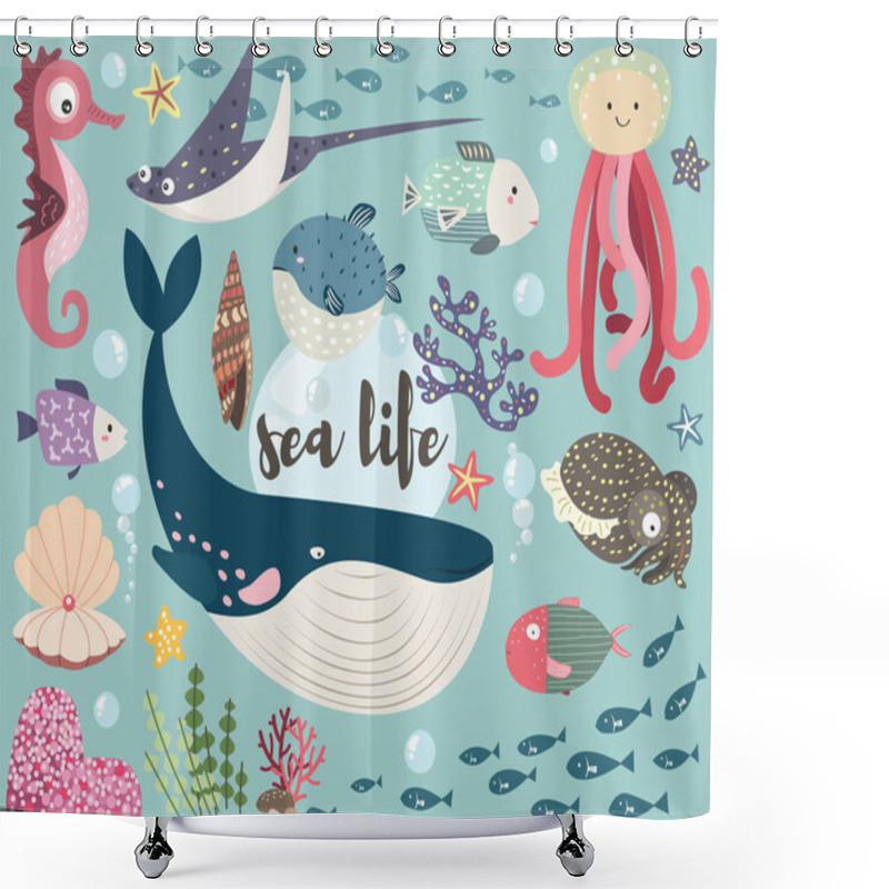 Personality  Cute Sea Life Collection Set Shower Curtains