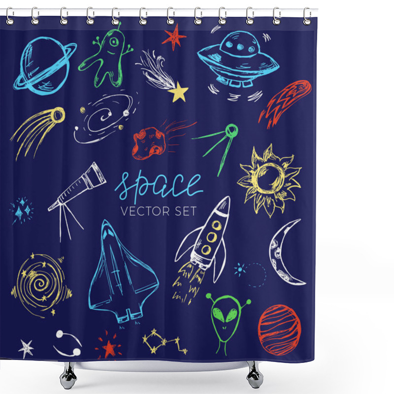 Personality  Space Themed Doodles Set. Shower Curtains