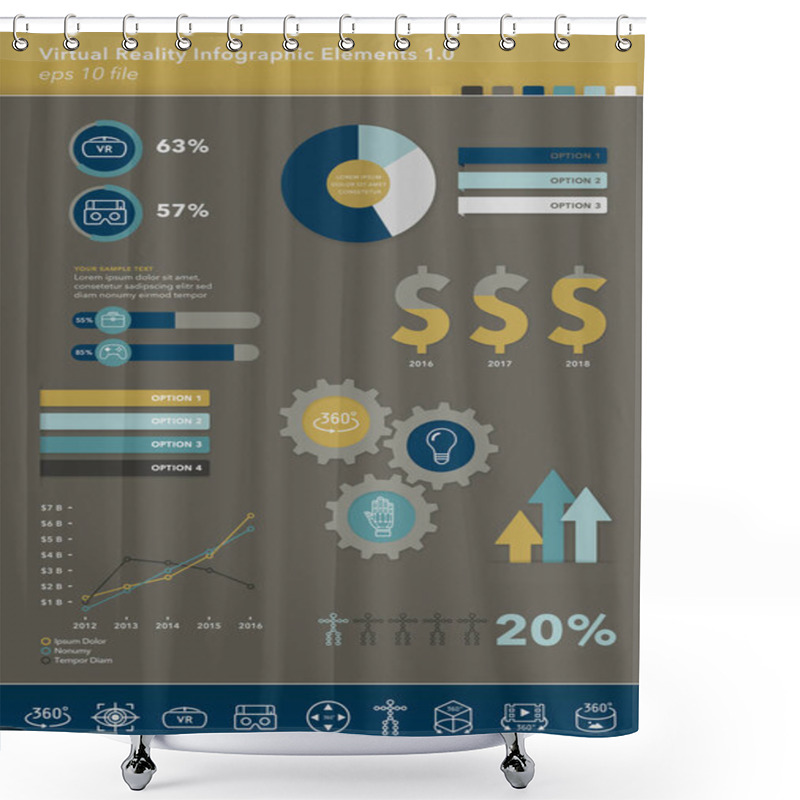 Personality  Virtual Reality Infographic Elements With Icon Set Shower Curtains