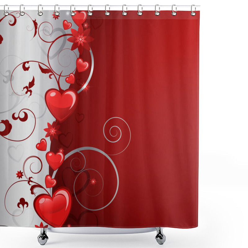 Personality  Vector Illustration Of Valentine's Day With Hearts And Floral Pattern Shower Curtains