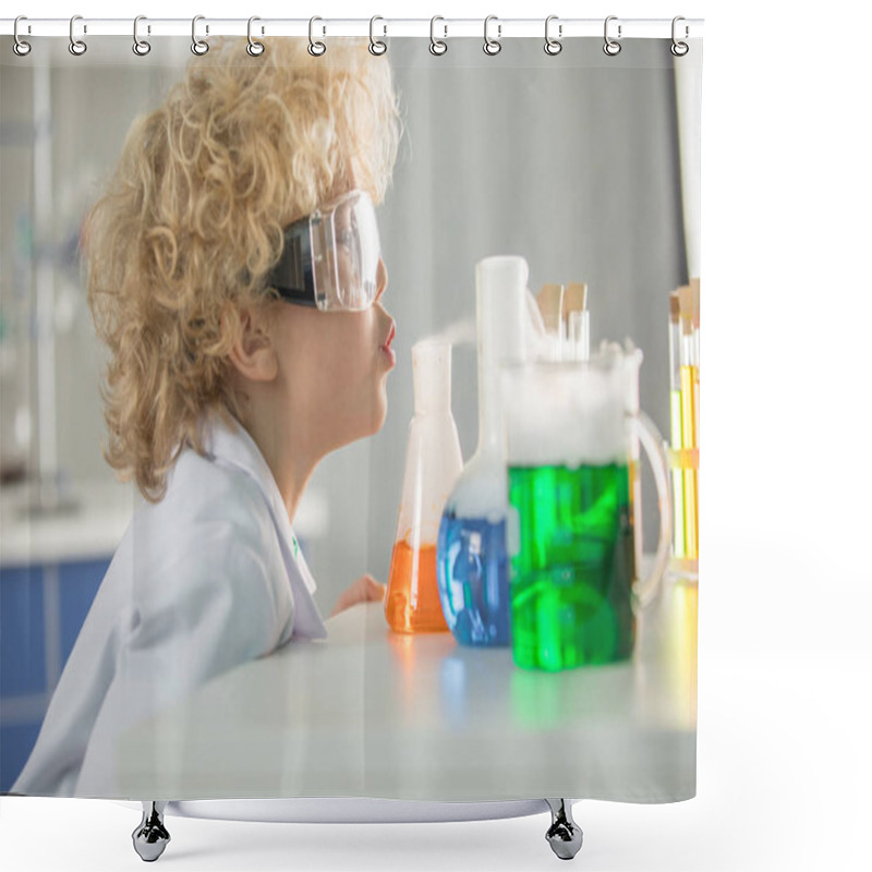 Personality  Schoolboy Looking At Flasks Shower Curtains