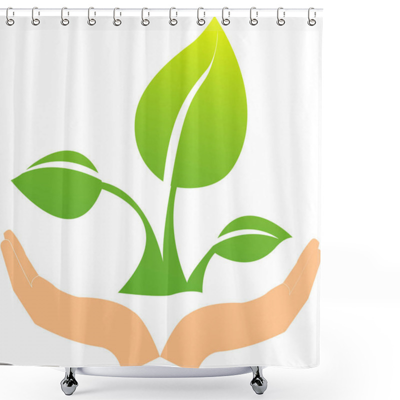 Personality  Illustration Of Green Plant In Human Hands, Environment Day Concept Shower Curtains