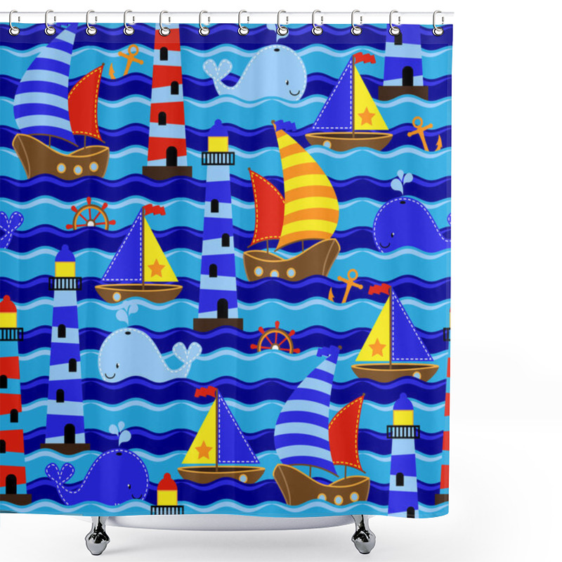 Personality  Seamless Tileable Nautical Themed Vector Background Or Wallpaper Shower Curtains