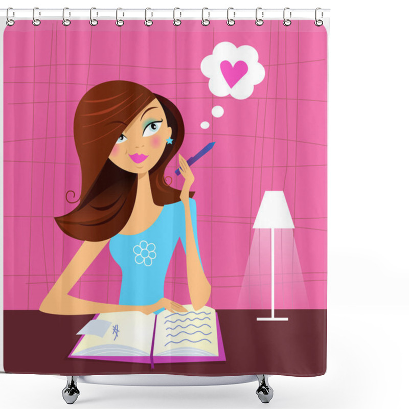 Personality  Teenage Girl Writing Diary And Dreaming About Love Shower Curtains