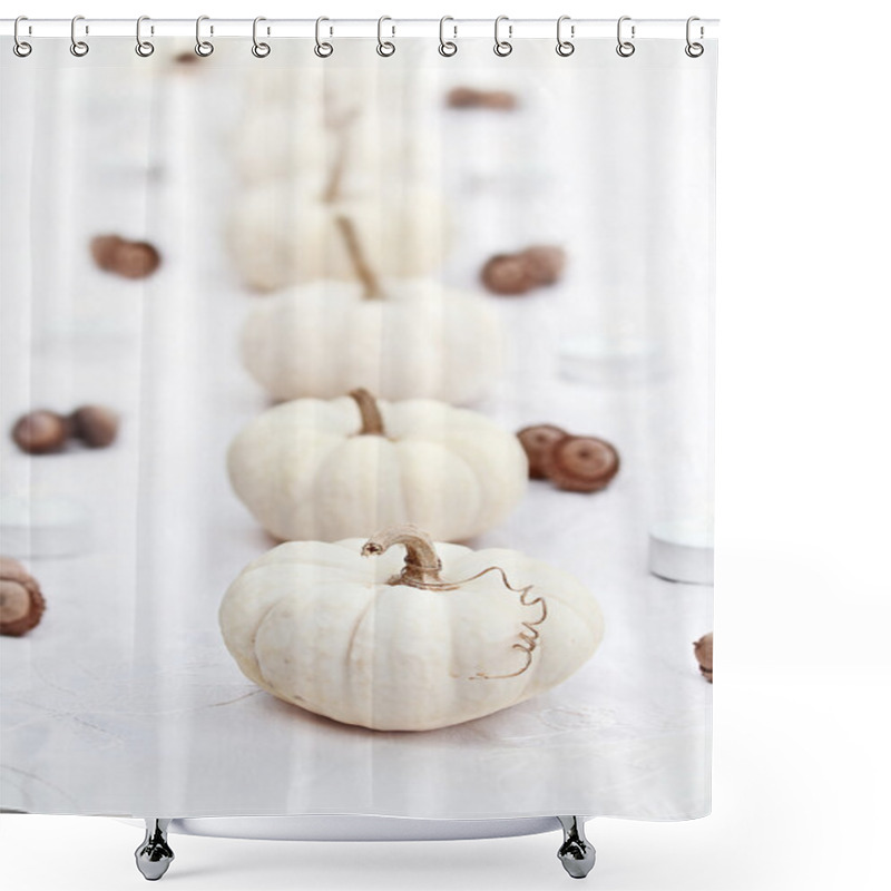 Personality  White Pumpkins In A Row Shower Curtains