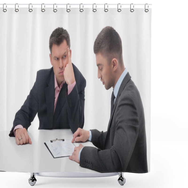 Personality  Business People Discussing Issue Shower Curtains