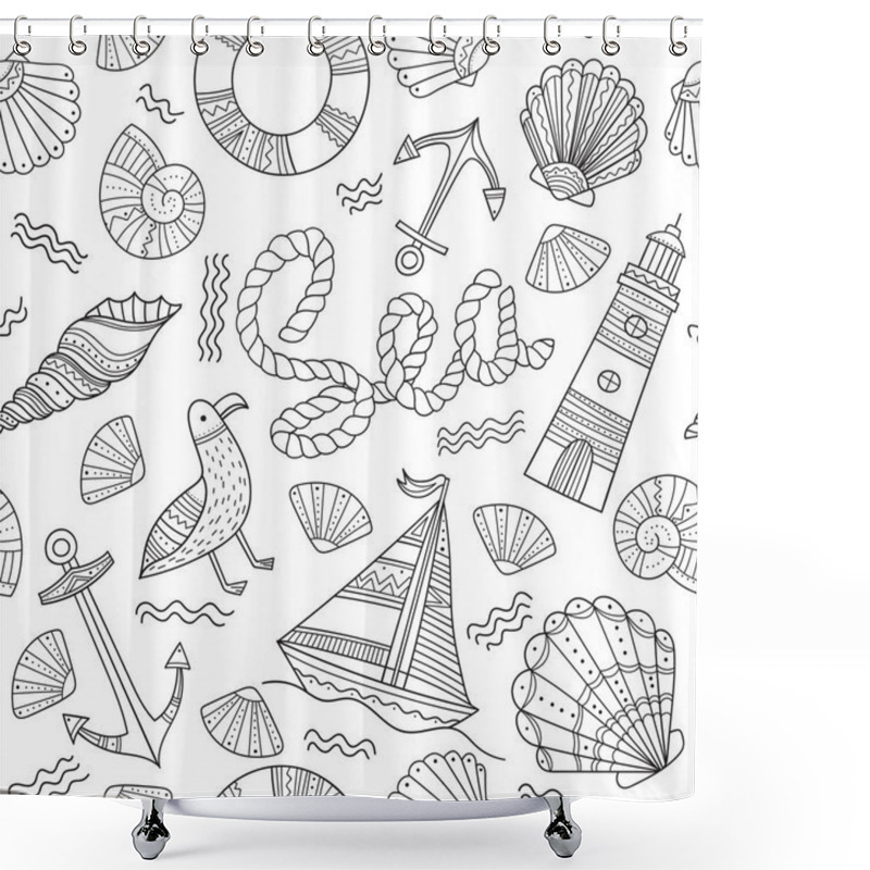 Personality  Sea Theme Seamless Pattern In Doodle Boho Style Shower Curtains