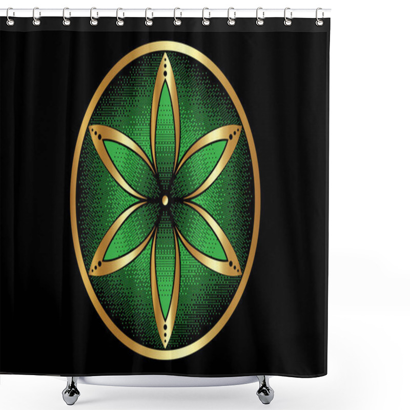 Personality  Seed Flower Of Life Lotus Icon, Logo Mandala Sacred Geometry, Pixel Art Design, Green Symbol Of Harmony And Balance. Mystical Talisman, Vector Round Design Isolated On Black Background Shower Curtains