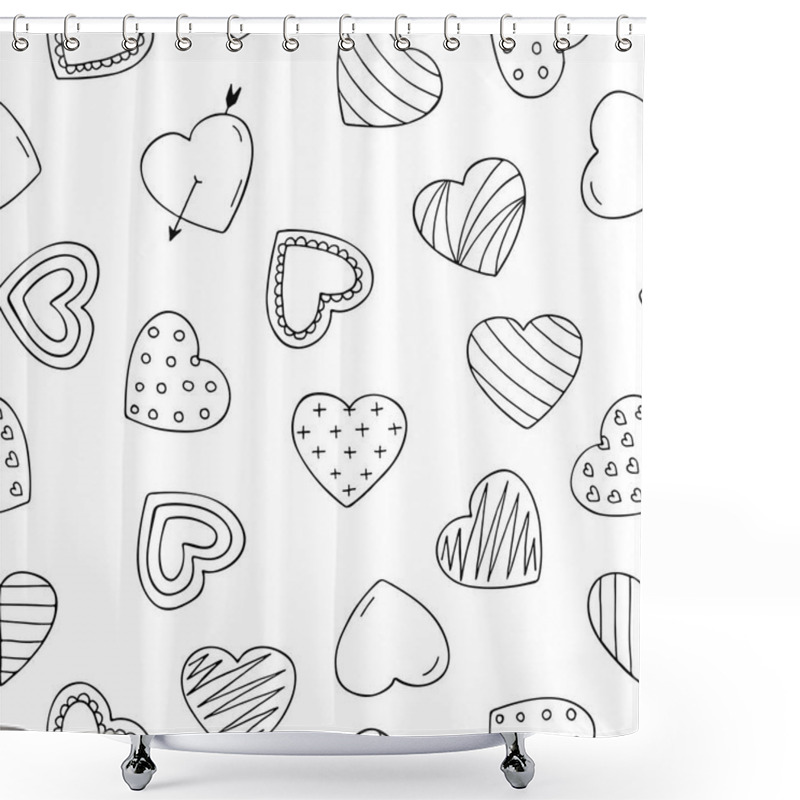 Personality  Seamless Valentine Hearts Pattern In Doodle Style. Hand Drawn Shower Curtains