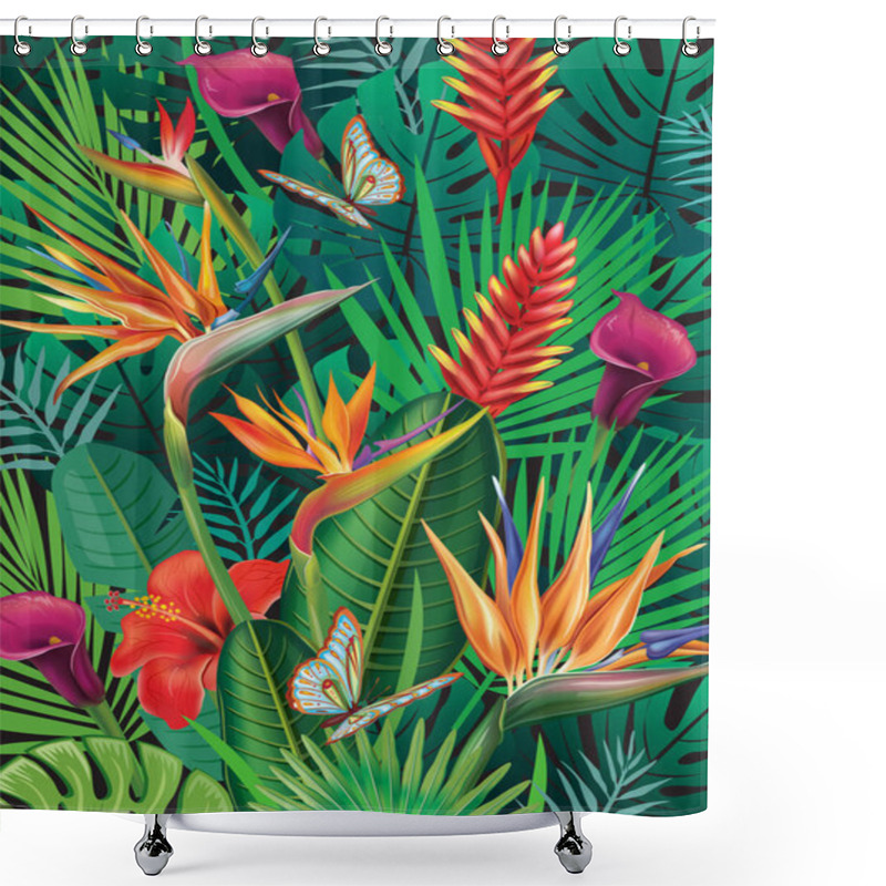 Personality  Background With Exotic Tropical Flowers Shower Curtains