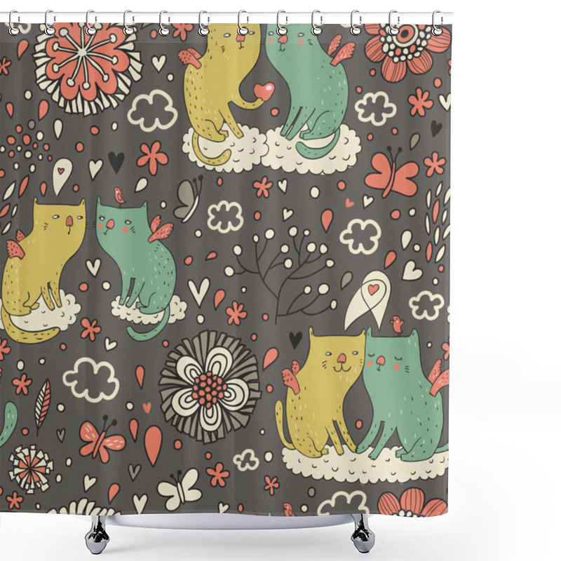 Personality  Gentle Cats On Clouds In The Sky. Shower Curtains