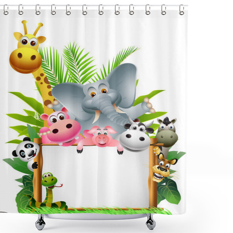 Personality  Funny Animal Cartoon Set With Blank Sign Shower Curtains