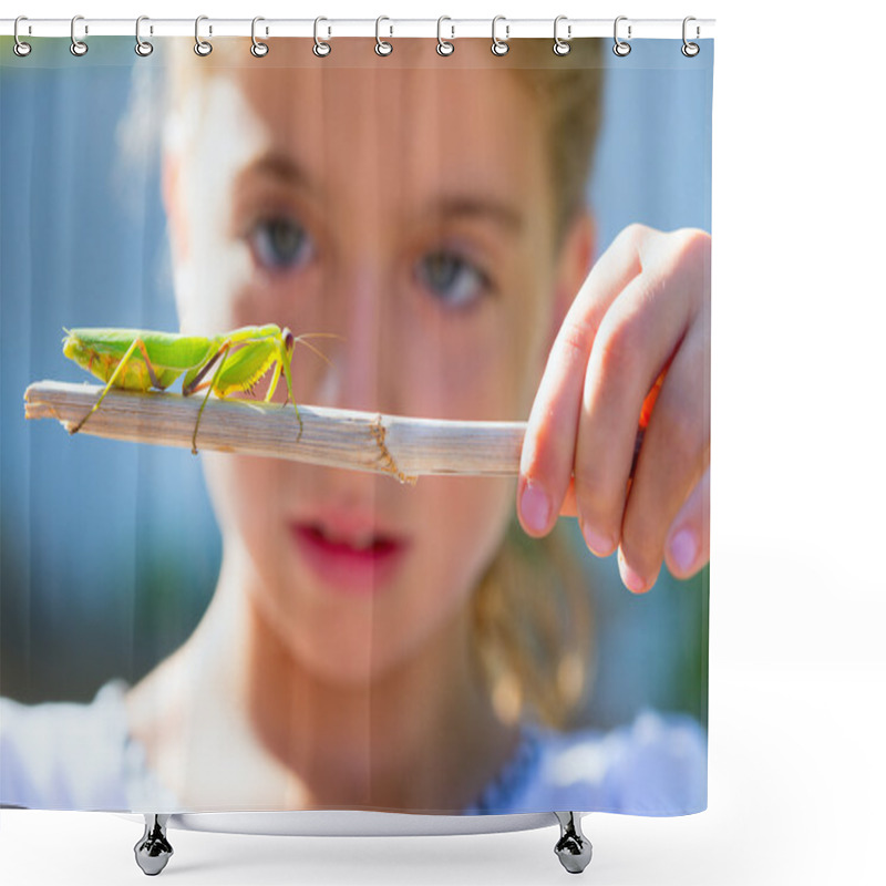 Personality  Naturalist Biologist Kid Girl Looking Praying Mantis Shower Curtains