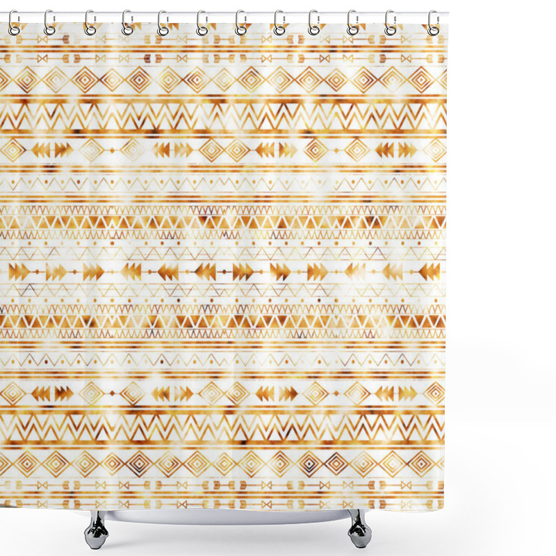 Personality  Geometric Kilim Ikat Pattern With Grunge Texture Shower Curtains