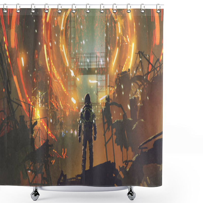 Personality  Sci-fi Scene Of The Astronaut Looking At The Futuristic Portal, Digital Art Style, Illustration Painting Shower Curtains