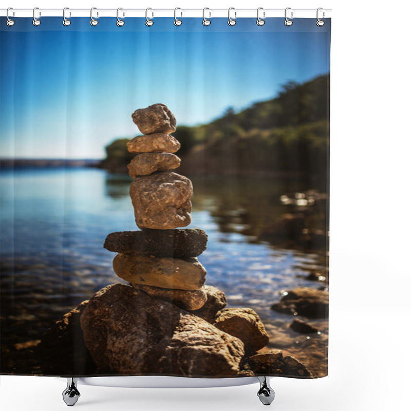 Personality  Cairn On Shore Of Sea Shower Curtains