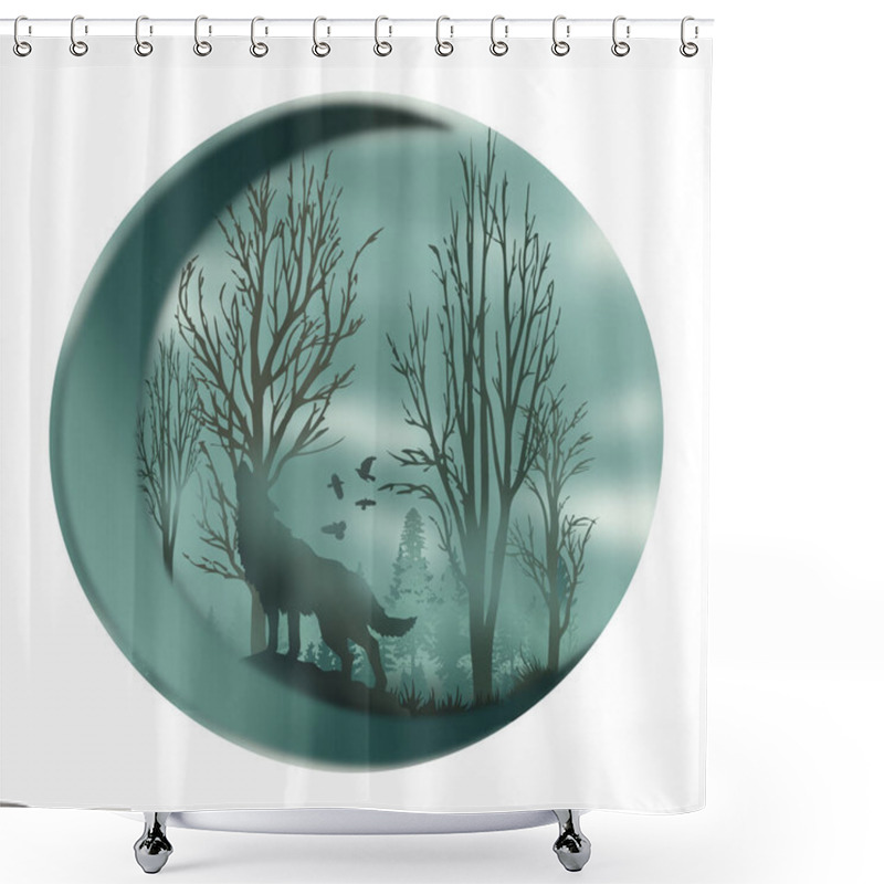 Personality  Landscape With A Wolf In The Moon Shower Curtains